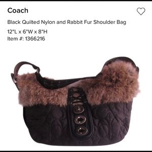 Coach Black Quilted Nylon Rabbit Fur Shoulder Bag